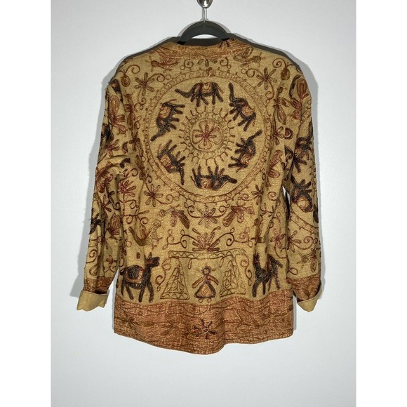 Vintage Orvis Kantha Jacket Womens Small Embroidered Elephant Lagenlook Artsy - Picture 3 of 16